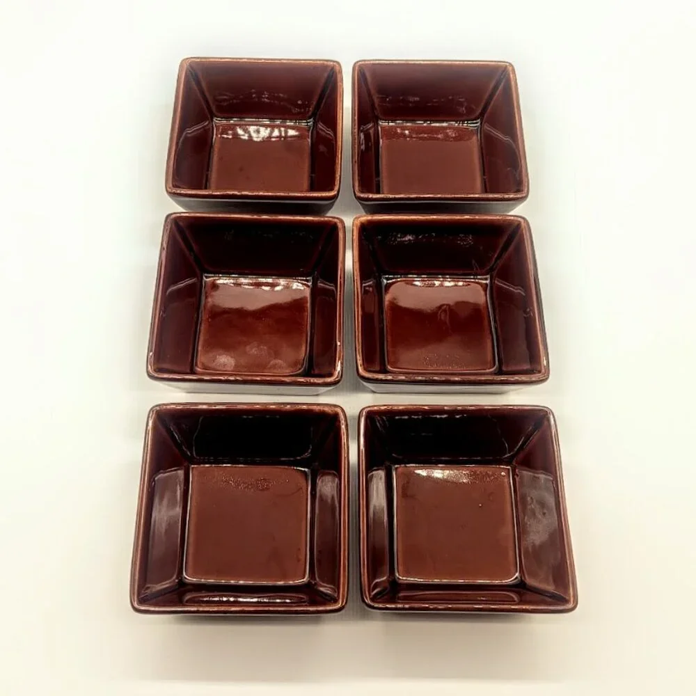 Crate & Barrel Brown Glazed Ceramic Stackable Square Dishes